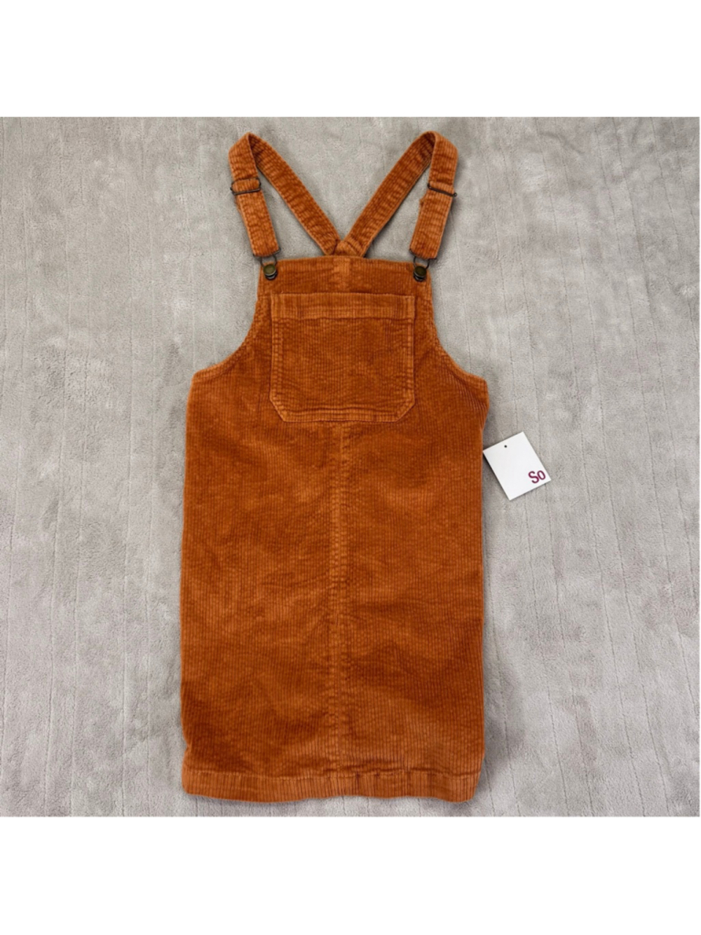 Girls So Corduroy Pinafore Overalls XS Orange Rust